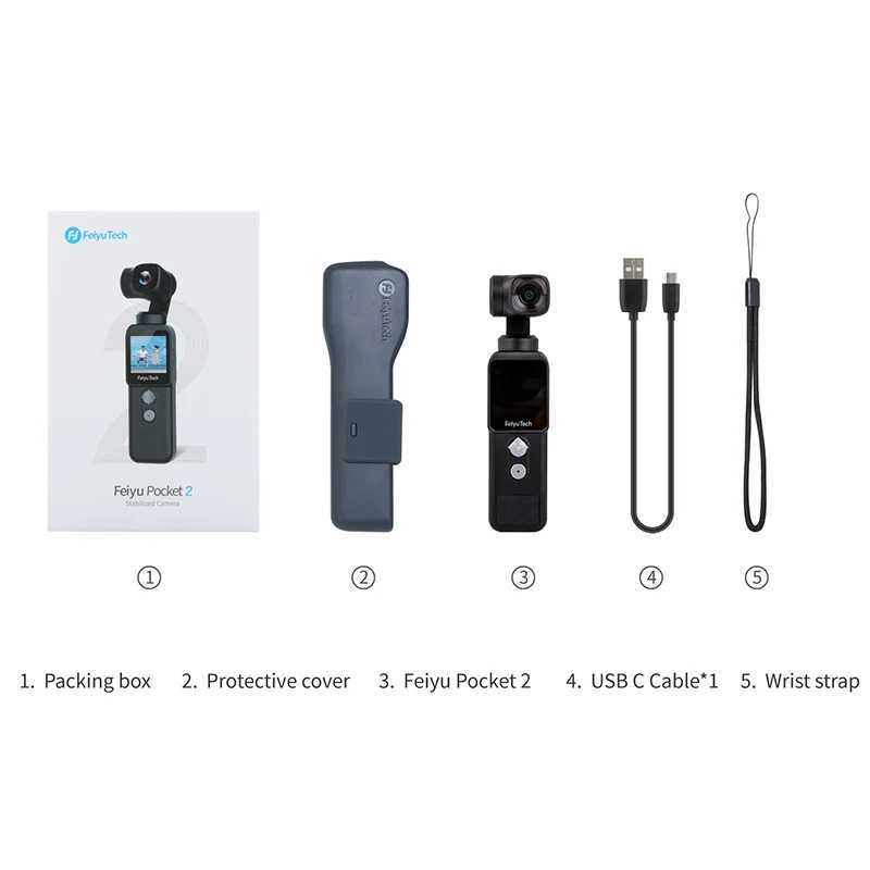 Digital Cameras Stabilizers FeiyuTech Feiyu Pocket 2 Handheld 3axis Universal Joint Stable 4K Video Action Camera with Microphone 130 View 12MP Photo 