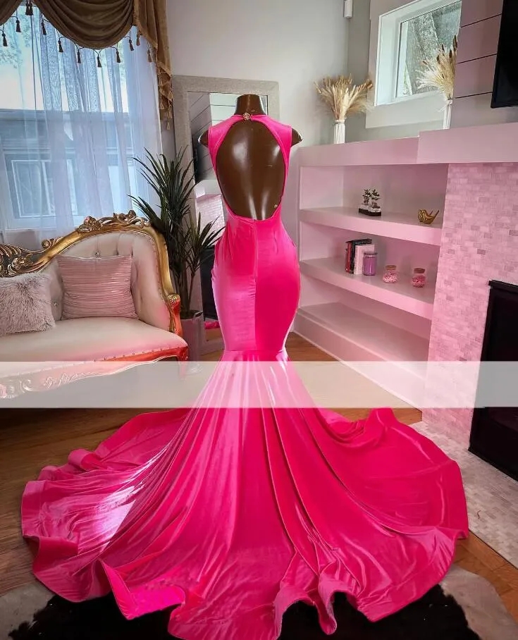 Fuia Sequined Satin Prom Dresses For Black Girls 2024 Mermaid Backless Evening Party Dress Vestidos De Gala BC18659
