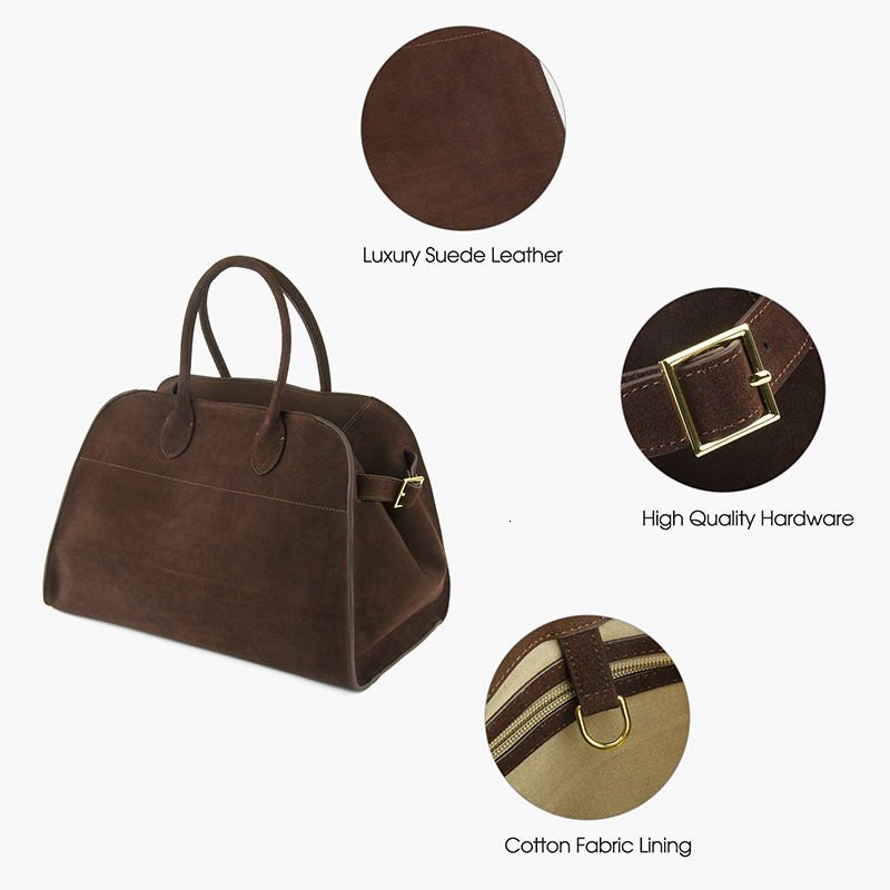 Natural Suede Handbag For Women Nubuck Cow Leather Large Capacity Casual Tote Bag Solid Commute Genuine Leather
