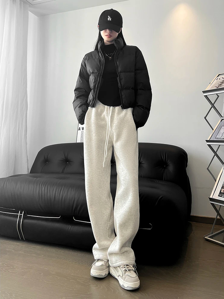 Grey sweatpants women winter padded 2024 new drawstring leg broad leisure drawstring Wei tide brand trousers tide ins