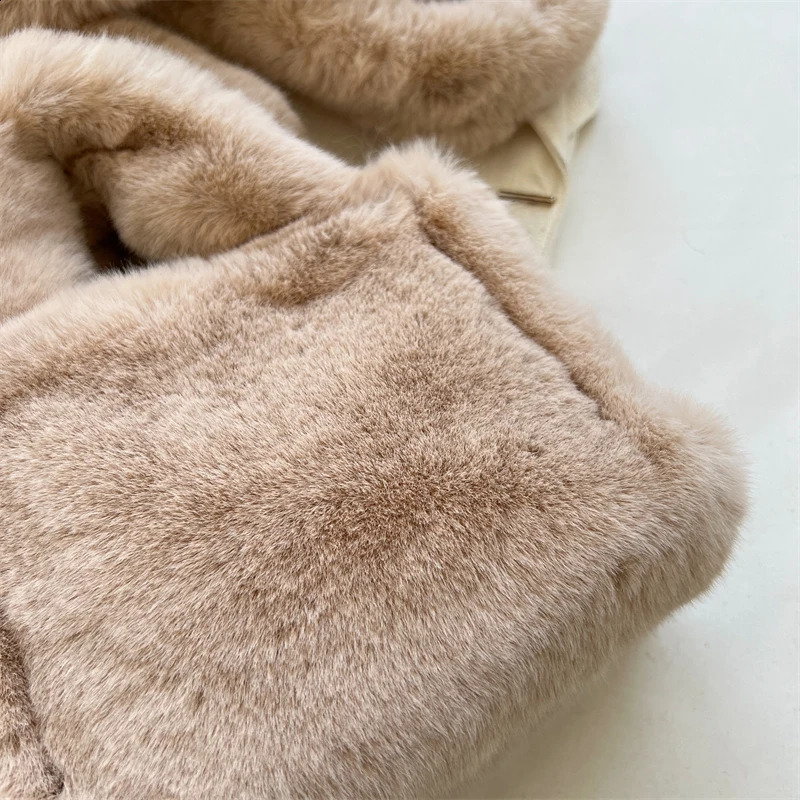 Winter Solid Colour Quality Faux Fur Small Tote Bag Soft Fluffy Plush Handbag Cute Warm Shoulder Crossbody Bag Women 241120