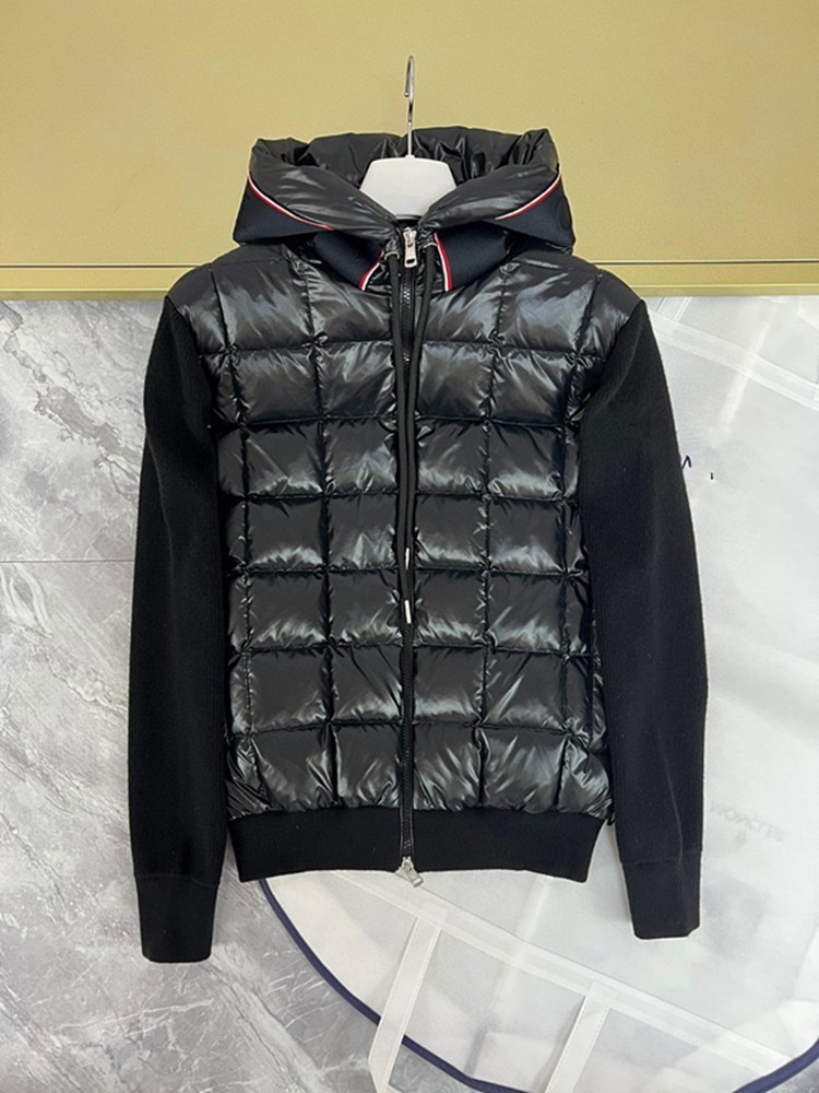 Men's Spliced Urious Designer Coat, Stand Up Collar Hooded Knitted Down Jacket, Lightweight Casual Sweater