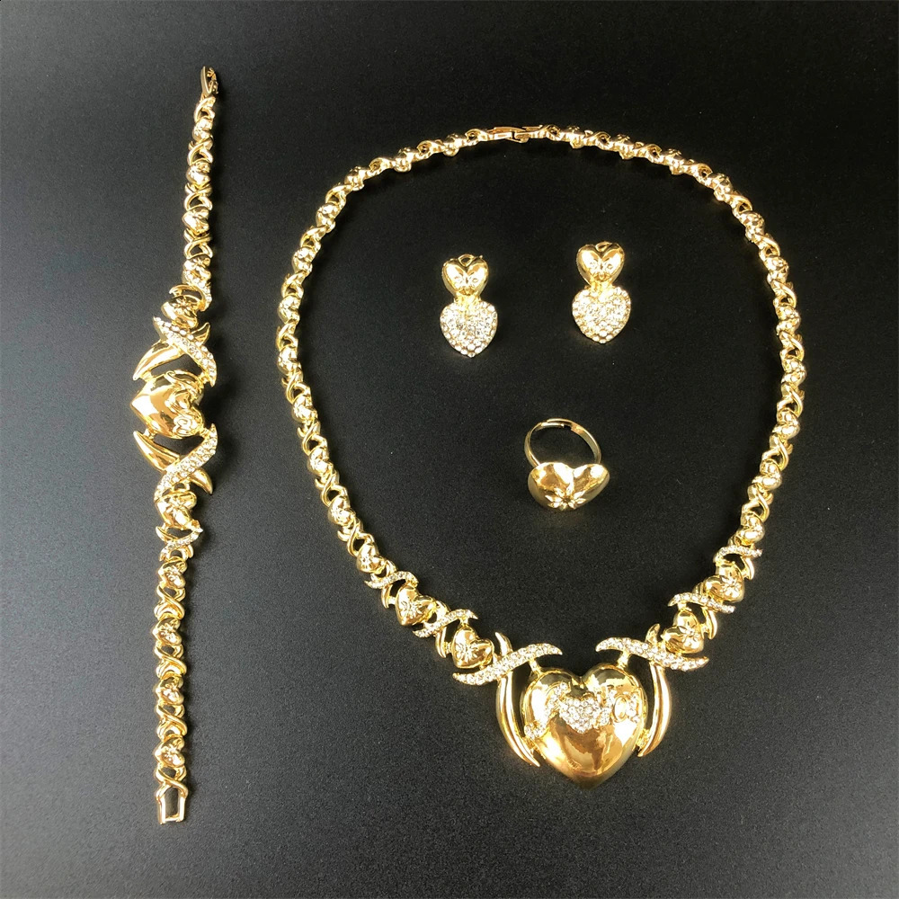 ESALE selling Women XOXO Jewelry Set Gold Plated Heart Necklace Bride Wedding Necklace Earrings Bracelet Ring Set Gift 241119