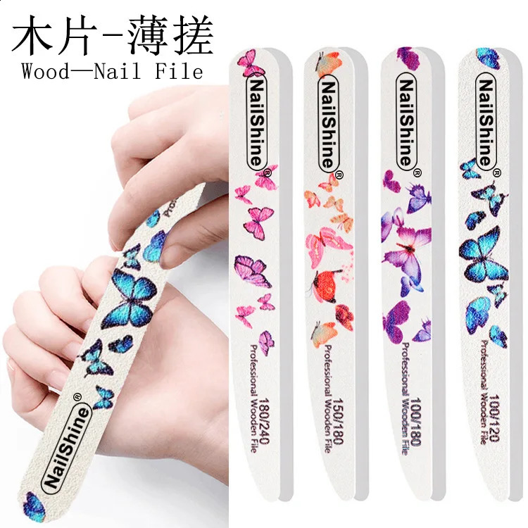 100 pcs Wooden Nail Files 100/120 100/180 150/180 180/240 White Sanding File with butterfly printing Emery Board 241119