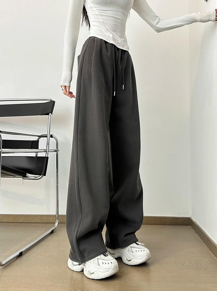 Grey sweatpants women winter padded 2024 new drawstring leg broad leisure drawstring Wei tide brand trousers tide ins