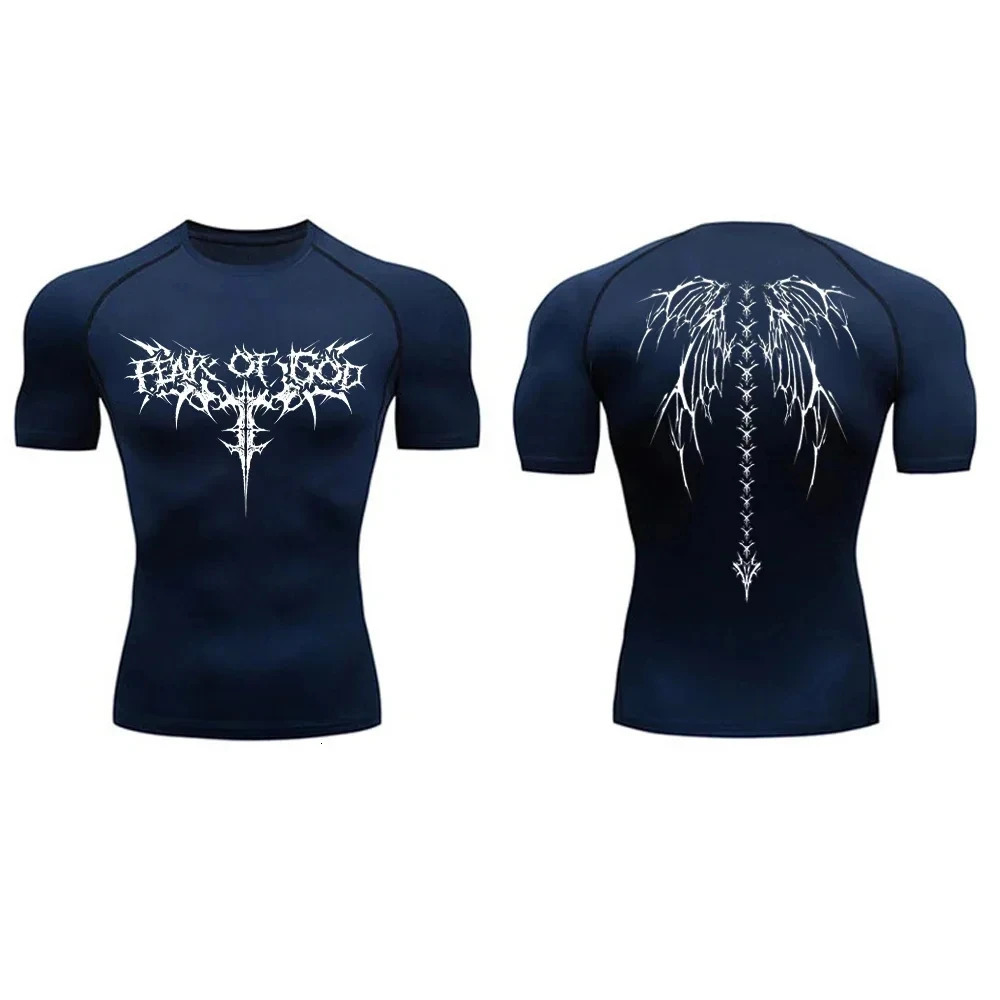 Mens Compression Shirt Anime Print Gym Sport Quick Dry Gym TShirts Fitness Athletic Undershirts Elasticity Tops Tee Summer Male 240419