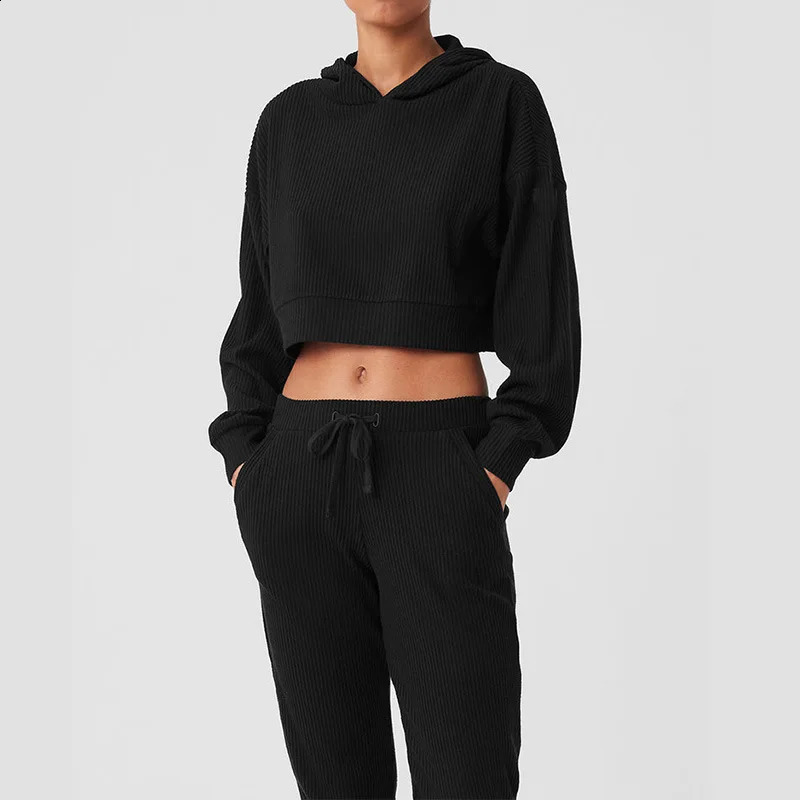 Corduroy Sweatshirts Women Tracksuit Loose Crop Top And Drawstring Sweatpants Sets Hoodie Trouser Autumn Sporty Women Suit 241105