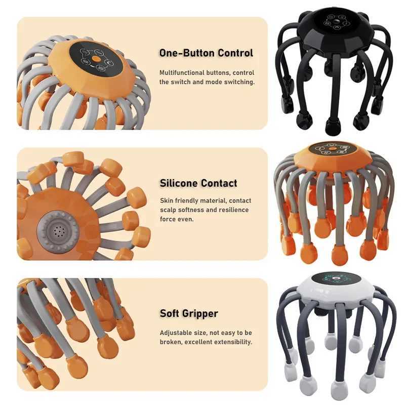 20 Octopus Claw Head Massager Electric Red Light Treatment Relieves Scalp Massage Stimulator Orange Vibration Hair Head Massager W241120