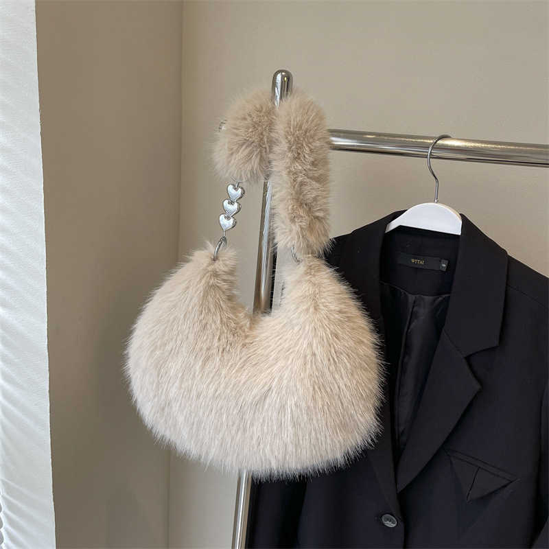 High end hairy bag for women 2024 new trendy and versatile handbag, plush armpit bag, single shoulder dumpling bag 241120