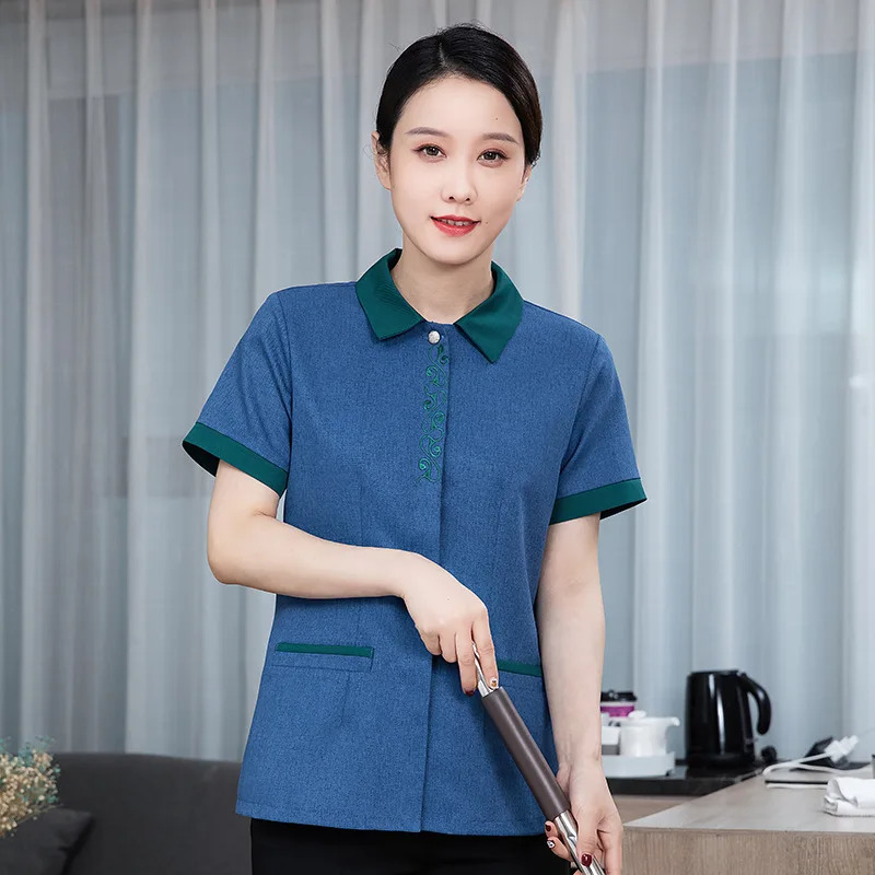 Cleaning Work Clothes Short Sleeve Summer el Cleaner Clothing Aunt Half Service Uniform Women 240418