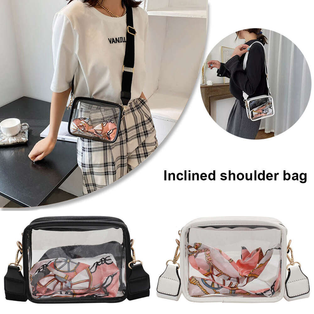 Transparent Satchels Clear PVC Envelope Messenger Bag Stadium Approved Zipper with Silk Scarf Square Purse for Outdoor Travel