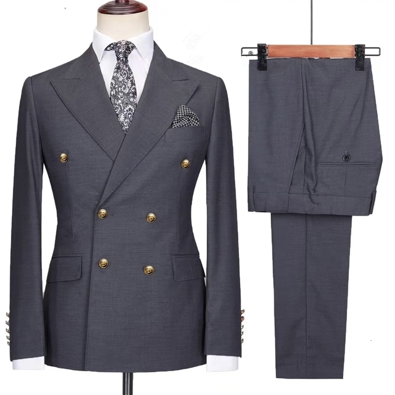 Fashion Mens Leisure Boutique Business Banquet Solid Color Wedding Double Breasted Slim Fit Suit Blazers Jacket Pants 241119