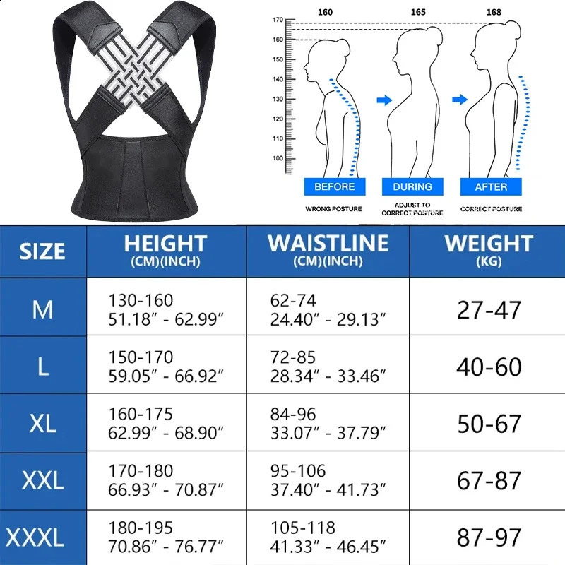 Posture Back Brace Adjustable Back Support Strap to Prevent Spinal Distortion and Hunchback for Men Women corrector de postura 241119
