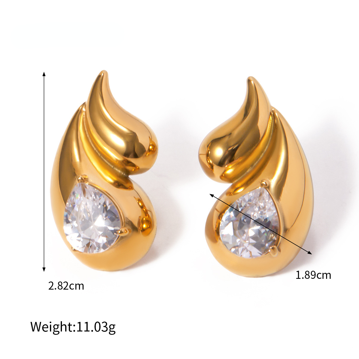 Designer New 18k Gold Stainless Steel White Diamond Earrings for Women 2024 Summer Double Layer Water Drop Set Zircon Wedding Party Jewelry