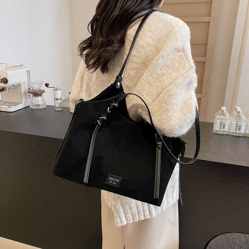 Women Faux Suede Fashion Shoulder Hasp Closure Designer Tote Handbag Stylish Top Handle Simple Commuting Bag