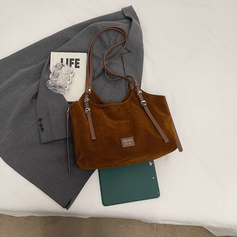 Women Faux Suede Fashion Shoulder Hasp Closure Designer Tote Handbag Stylish Top Handle Simple Commuting Bag