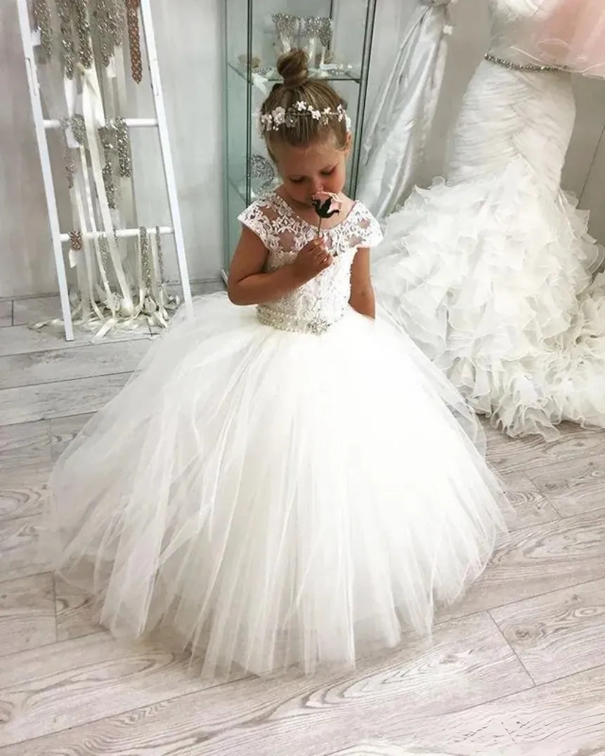 Flower Girl Dresses Bridesmaid Party Pageant Dresses Lace Flower Girls Gowns White First Communion Dress BC4794