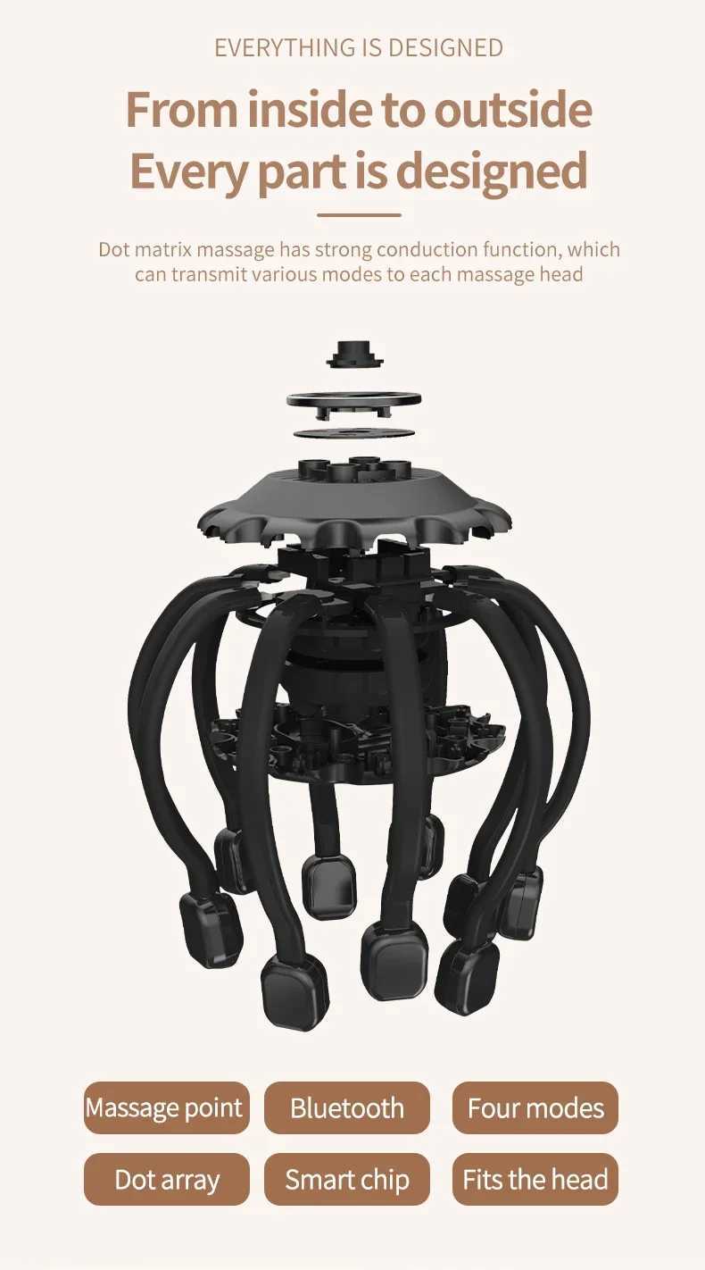 MUKASI electric head massager Bluetooth music vibration octopus scalp massager used for better sleep decompression and relaxation W241120