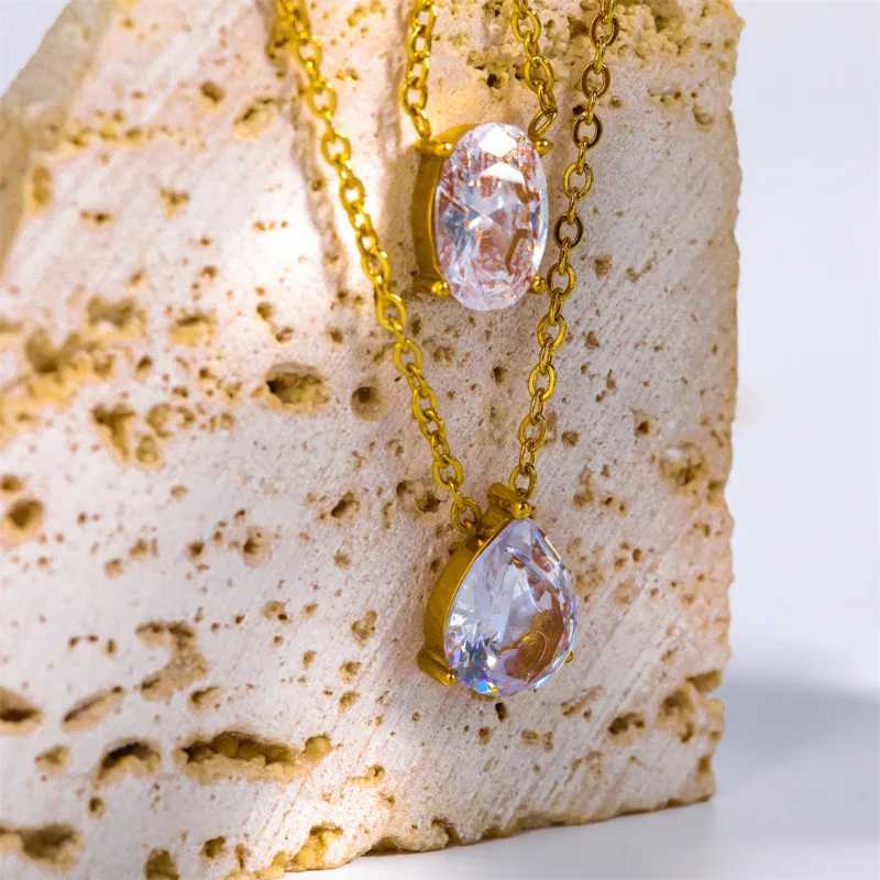 18K gold droplet oval laboratory diamond necklace party wedding pendant necklace mens anniversary jewelry gift W241120