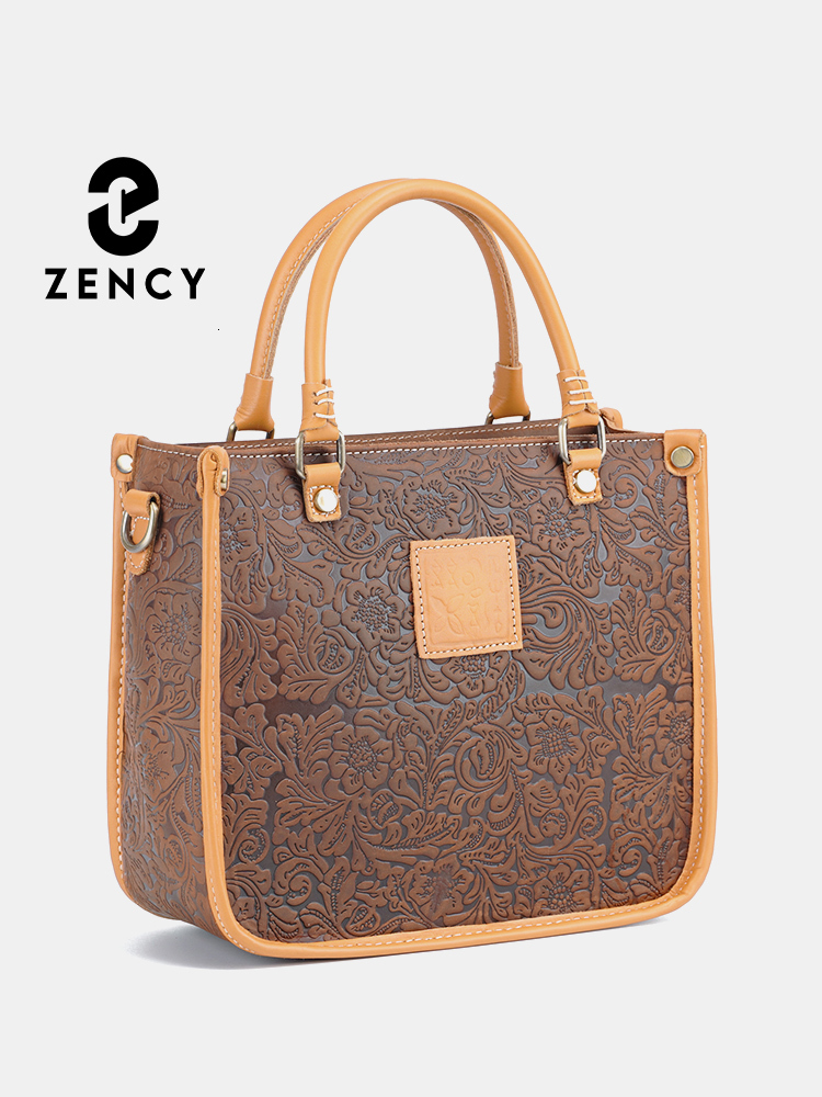 Zency Women Shoulder Genuine Leather High Quality Designer Eming Brown Bag Crossbody Top-Handle Elegant Wer Handbag