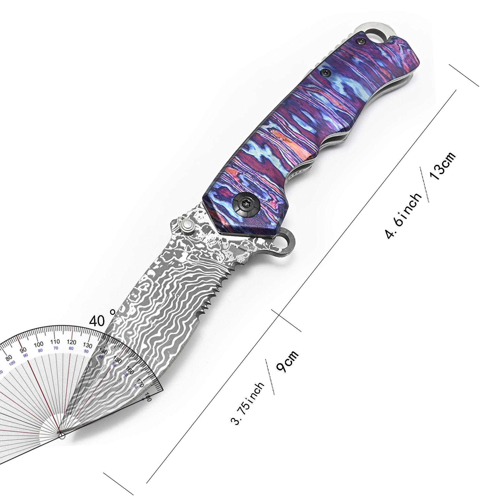 olding Blade Knife Tacticfal F,Prime Quality Knife,Damascus Blade 3D Rainbow Handle,Good for Collection and Outdoor Survival Hunting Camping Hiking HE