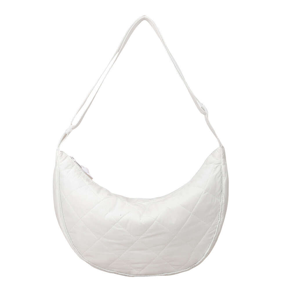 Shoulder for Women Men Quilted Padded Crescent Nylon Adjustable Strap Puffer Hobo Handbag with Zipper Dumpg Bag