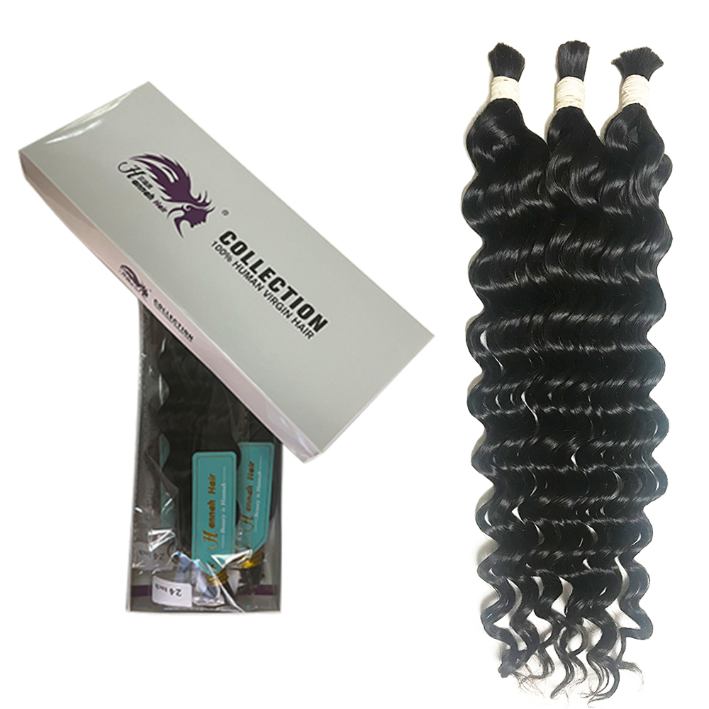 Boho Braids Deep Wave Brazilian Human Hair for Braiding Bulk Hair Unprocessed Human Braiding Hair Bulk No Weft Natura Black Colorl 3pcs 150gram