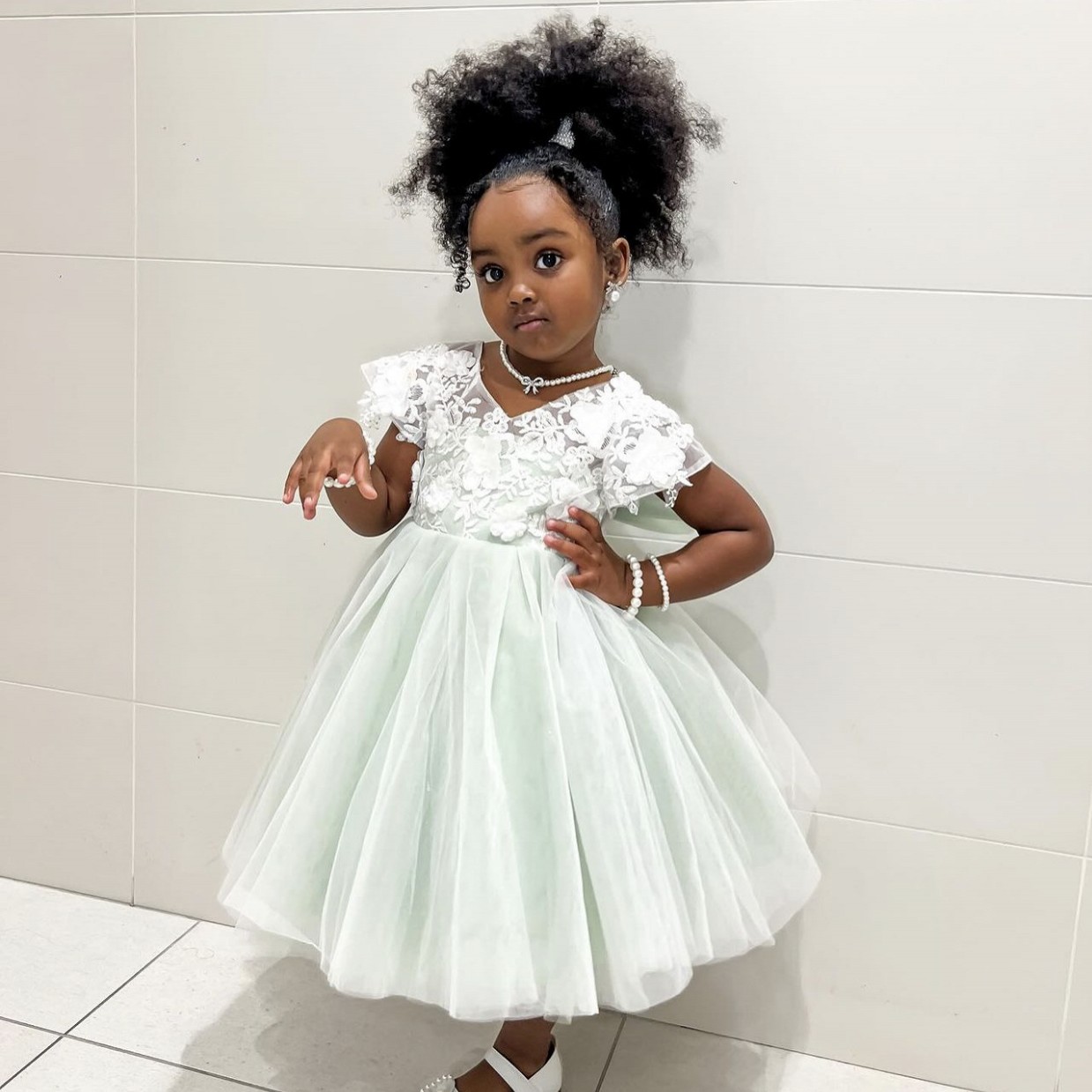 Mint Girls Pageant Dresses Little Toddler Lace Flowers Kids A-line Tea-Length Flower Girl Dress For Weddings Birthday Party Dress