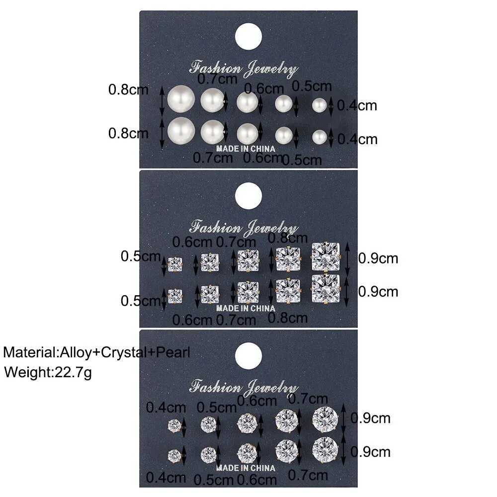 15 Pcs Of Earrings Simple Basic Geometric Type Sixclaw Crystal Zircon Earrings Set Retro Temperament Fake-pearl EarringsX241119