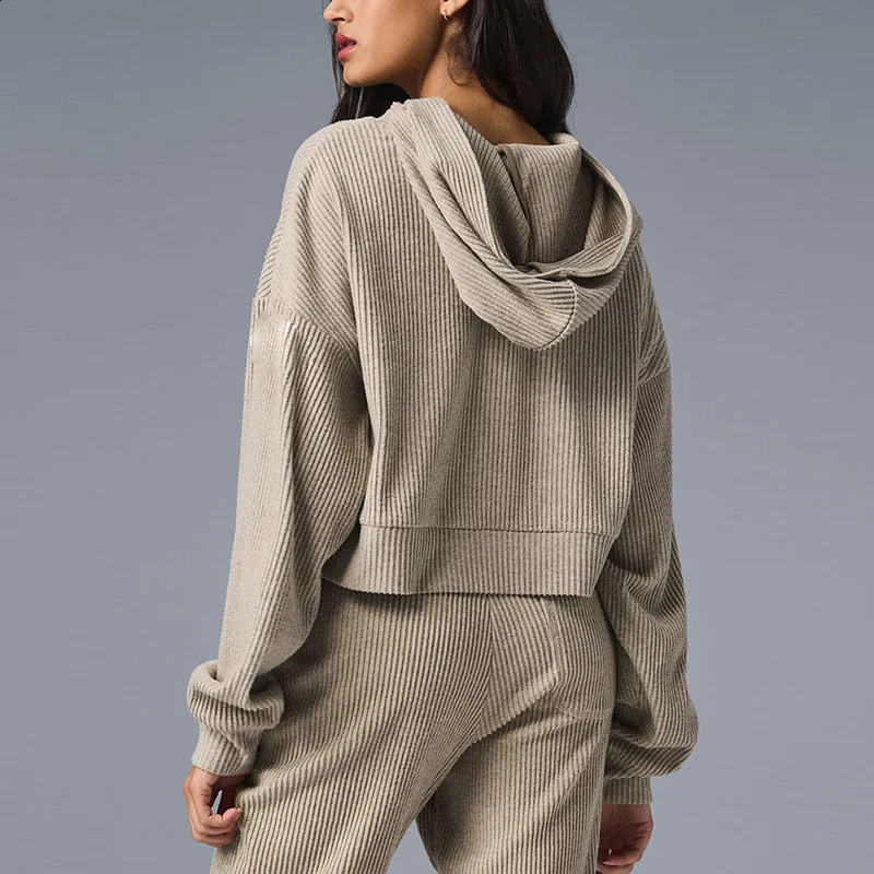 Corduroy Sweatshirts Women Tracksuit Loose Crop Top And Drawstring Sweatpants Sets Hoodie Trouser Autumn Sporty Women Suit 241105