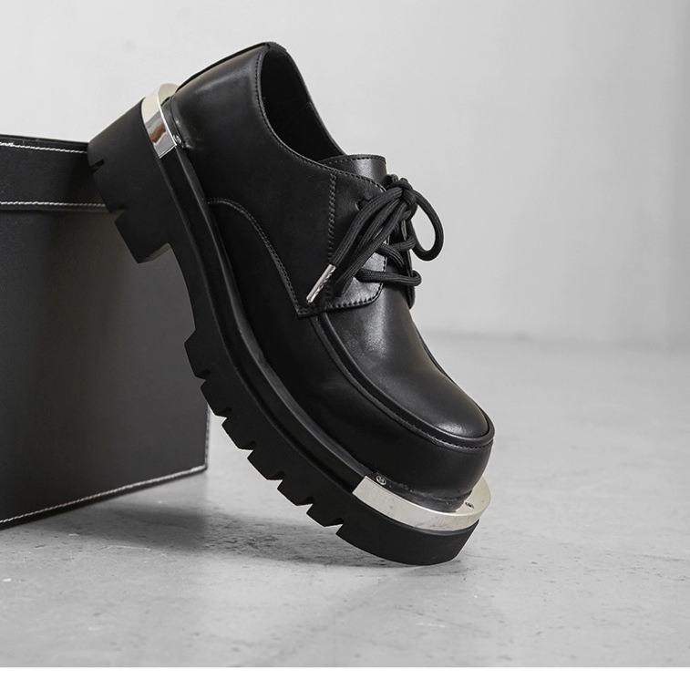 Korea 20f3d Men 2023 Leather Platform Oxfords Slip On Thick Tottom Male Derby Casual Loafers Mens Square Toe Formal Dress Shoes s
