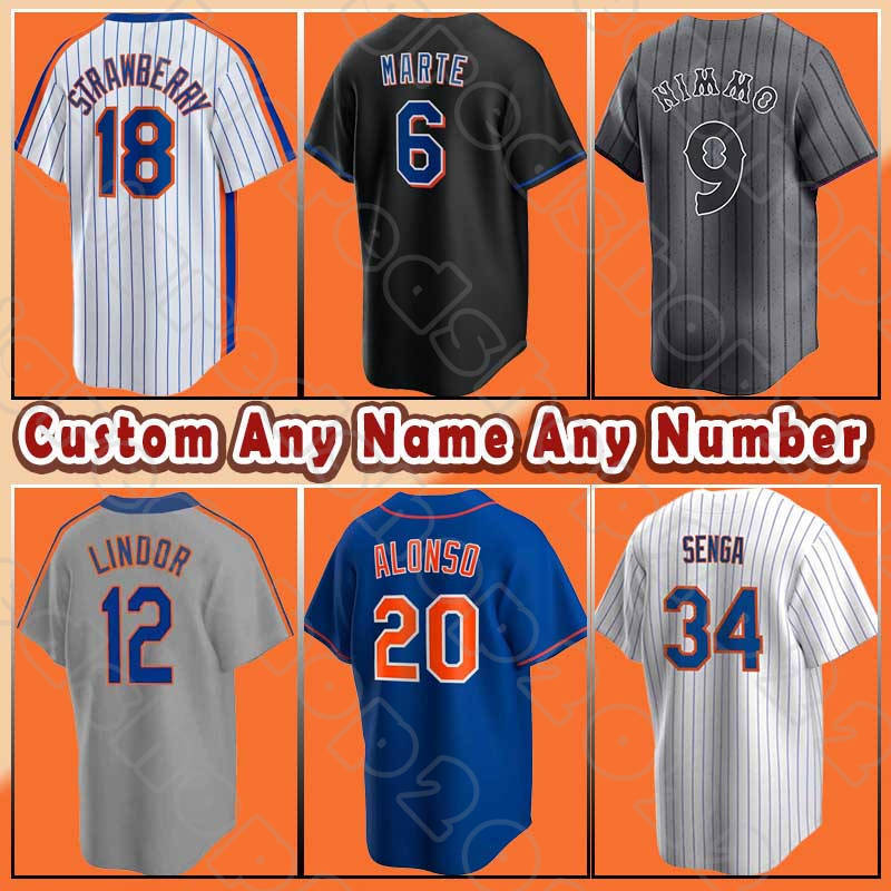 Mets Brandon Nimmo Baseball Francisco Lindor New Yorks Jerseys Pete Alonso Starling Marte Francisco Alvarez Brett Baty Darryl Strawberry Daniel Vogelbach Piazza