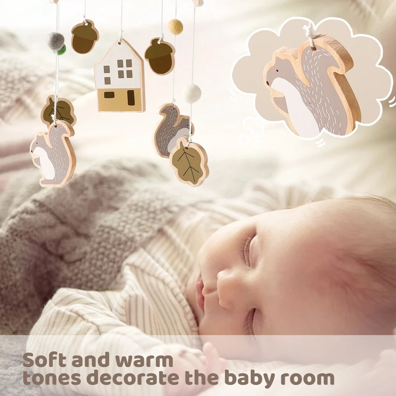 0-12 Months Baby Squirrels Home Tassels Rattles Crib Mobiles Toy Bell born Bed Toddler Musical Gift 240418
