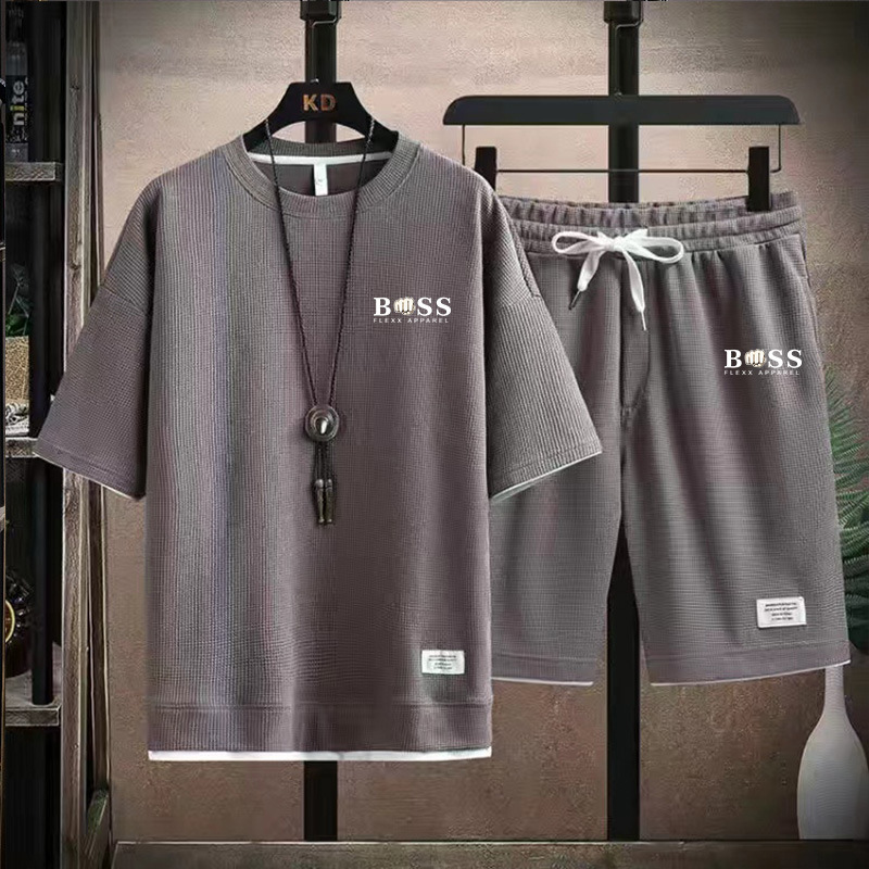 Summer Black White Tracksuits For Men's Set Sleeves T-Shirt + Shorts Sportswear Brand Sporting Suit
