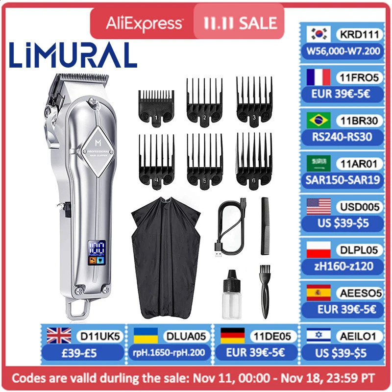 Limural Electric Hair Clippers for Men Professional Cordless Barber Clippers Rechargeable Beard Trimmer LED Display Trimmer Kit 241119