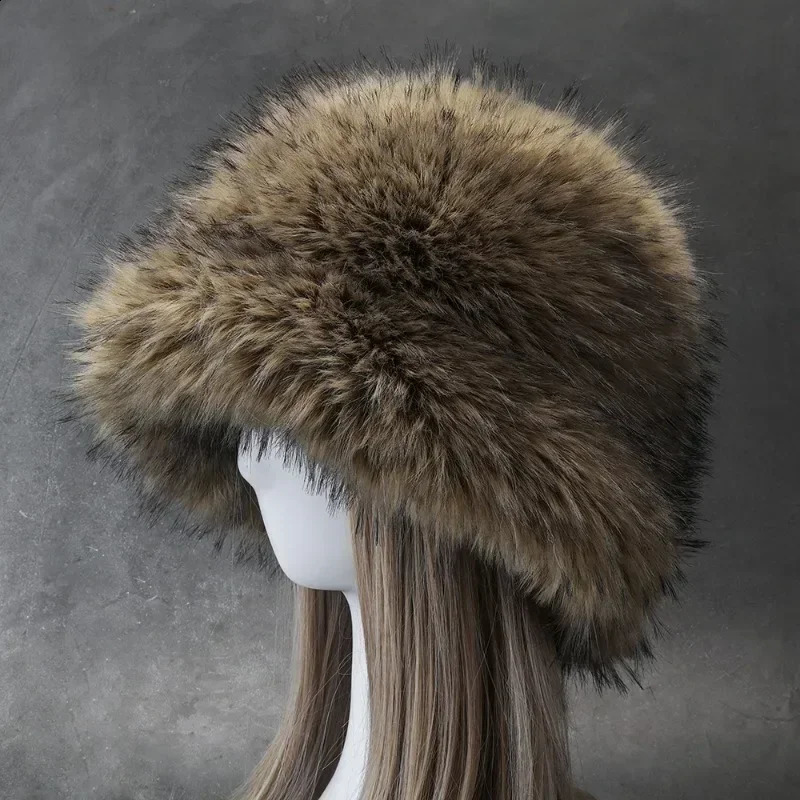 Long Faux Fur Big Winter White Furry Bucket Hat for Women Men Soft Fluffy Warm Fuzzy Panama LadiesFaux Fur Fisherman Hats 241120