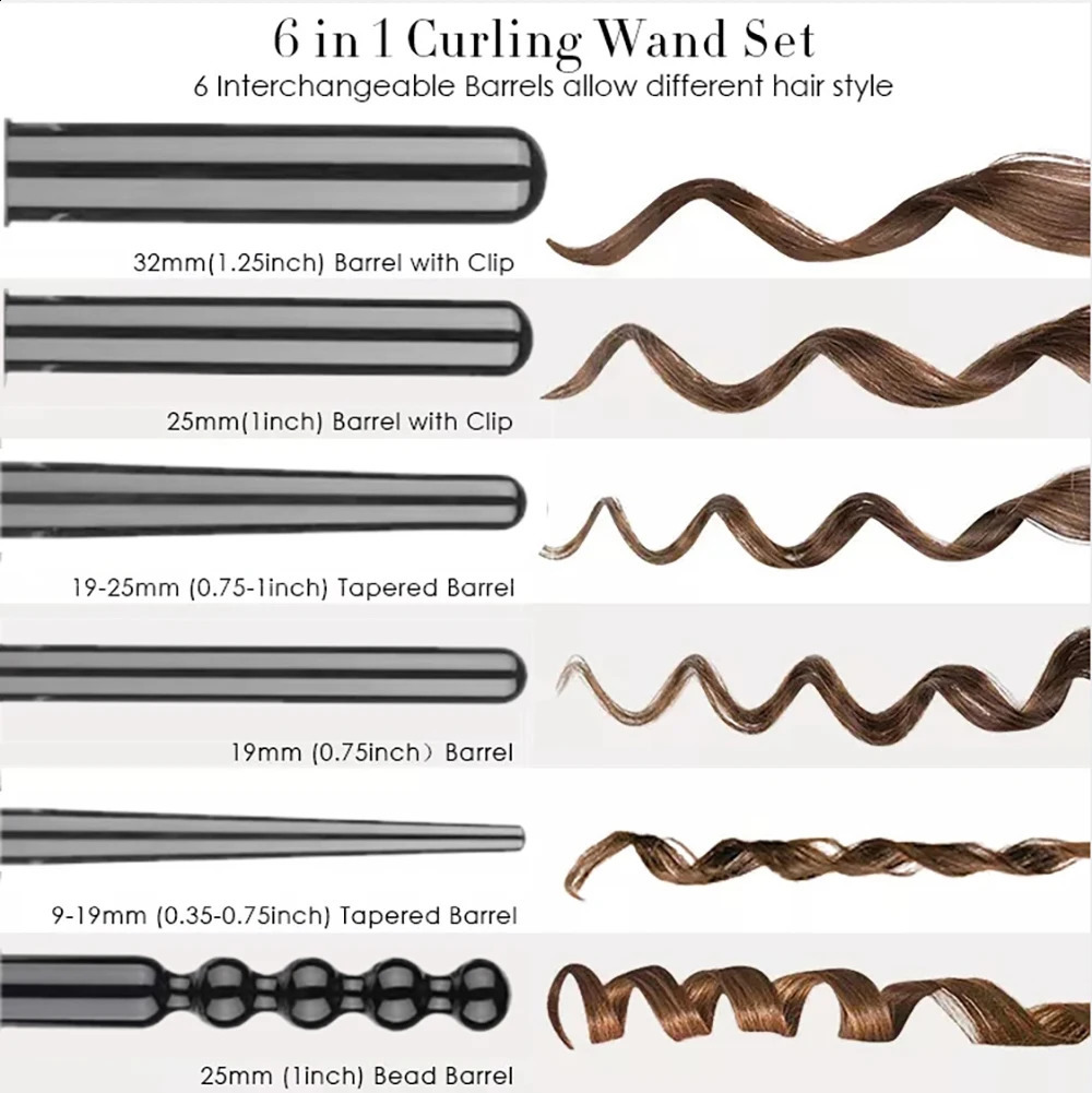 Iron 6 In 1 Dia Curling Wand Set Interchangeable Ceramic Barrels Hair Curler Rizador Pelo Modelador De Cachos Krulta 241119