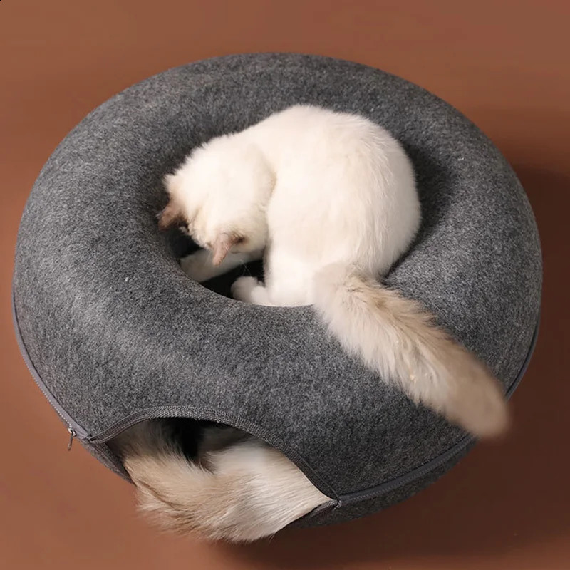 Sweet Donut Cat Bed 2 cats detachable pet cat tunnel interactive game toy dual-use felt indoor cat sports equipment cat supplies 241115