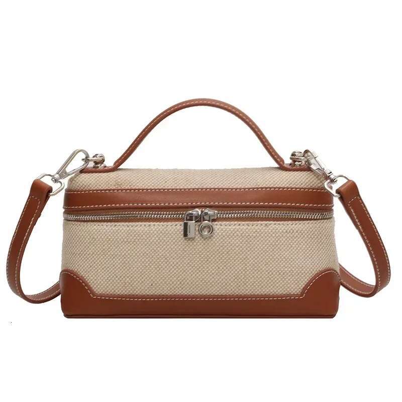 High Quality Canvas Women's Box Shoulder on Sale 2025 New Zipper Patchwork Sewing Thread Makeup Fashion Crossbody Bag