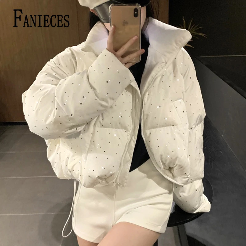 Winter Clothing Parkas Womens Outwear Short Coats Korean Rhinestone Coat Ladies Thickened Warm Cotton Puffer Jackets 241119