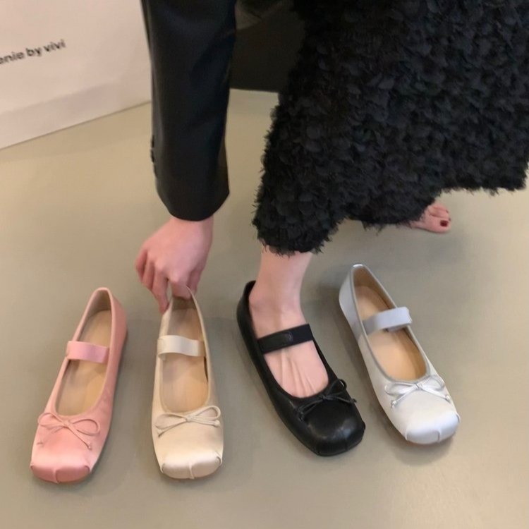 Mary Jane Shoes Women's Shoes Round Toe Plus Size Women's Shoes Bow Silk Satin Ballet Flats Spring Autumn Flats Women Shoes R241120