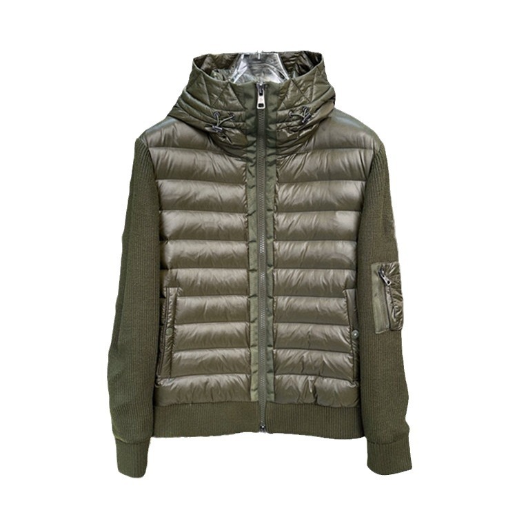 Men's Spliced Urious Designer Coat, Stand Up Collar Hooded Knitted Down Jacket, Lightweight Casual Sweater