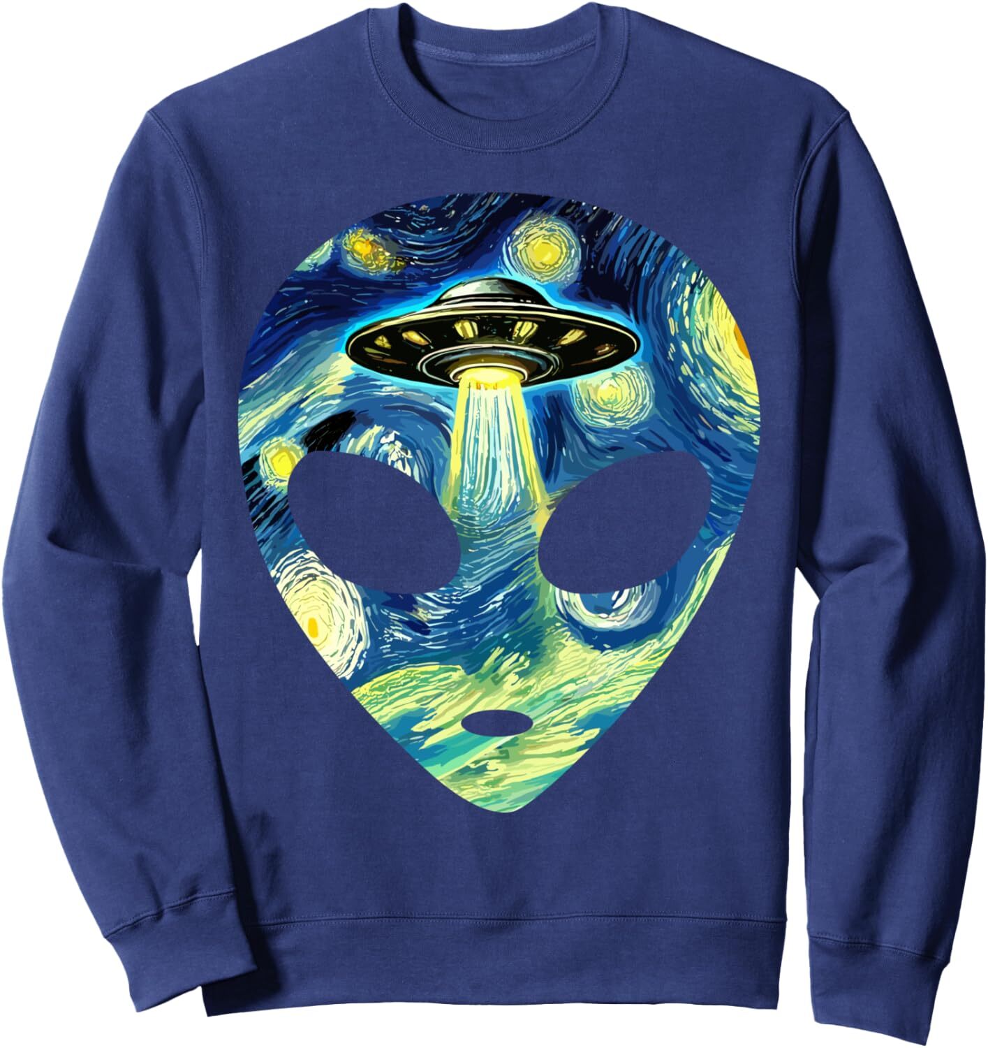 Long Sleeve Shirts for Men sweatshirt Alien Head Flying Saucer Starry Night Van Gogh Painting Art Sweatshirt T shirt Tee Streetwear Casual tops clothe