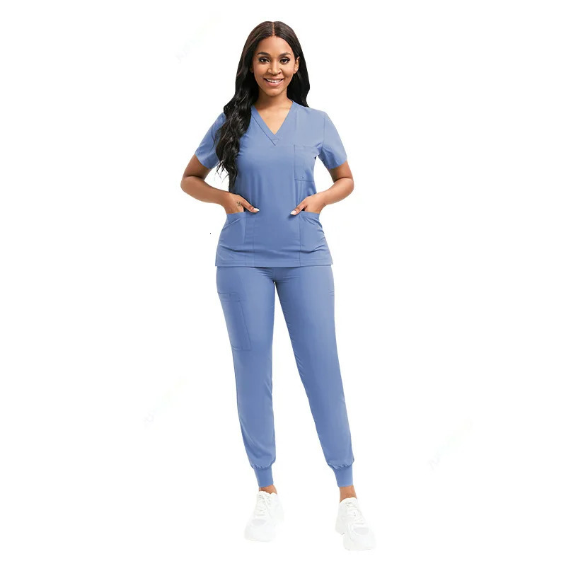 Scrubs Set Uniforms Stretch Scrub Tops With Pocket Pants Nurse Uniform Doctor Surgery Overalls Beauty Salon Workwear 240418