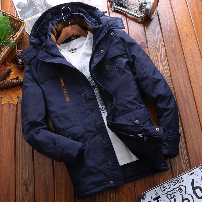 Cotton-padded men's long winter coat with wool thickened cotton-padded jacket dad winter men's coat m015