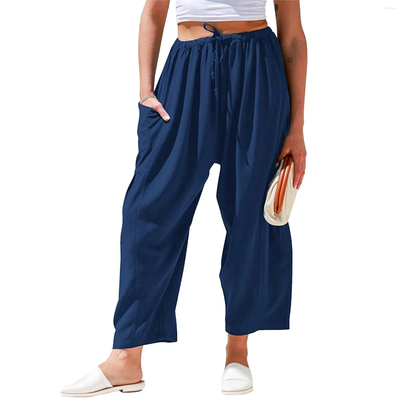 Women's Pants Oversize Women Casual White High Elastic Drawstring Baggy Streetwear Solid Color Wide Leg Trousers