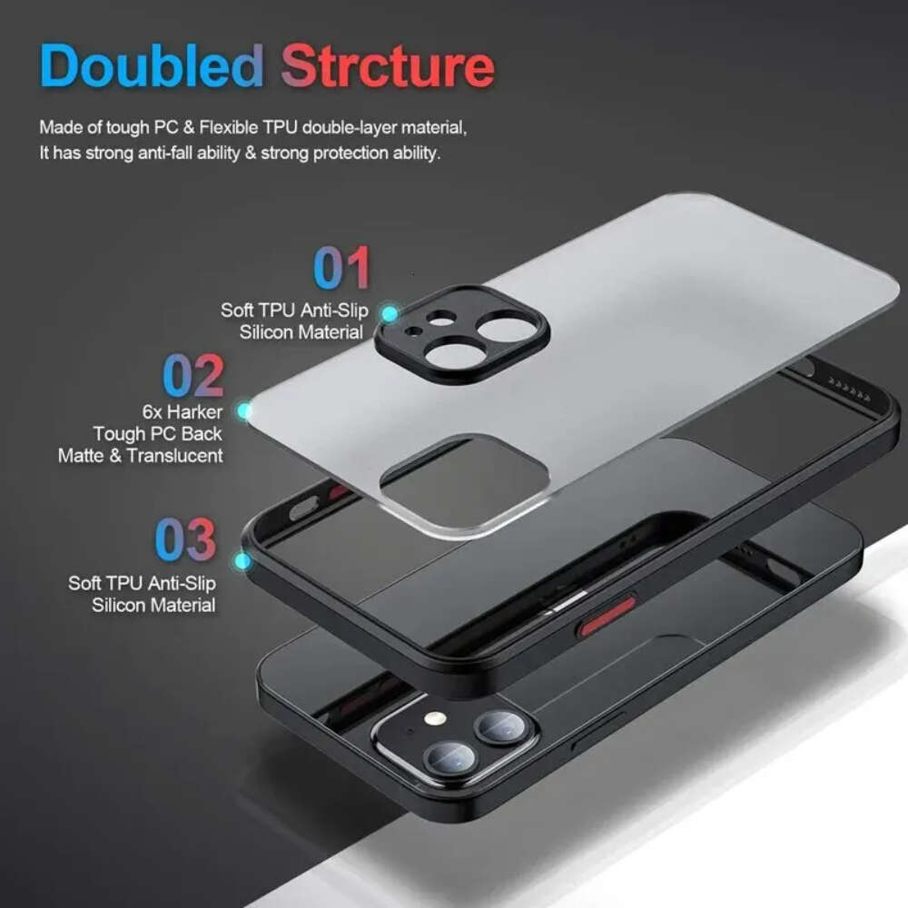 Shockproormor Matte Case For iPhone 16 15 14 Plus 13 11 12 Pro Max Silicone Bumper Clear Hard PC Back Cover Capa
