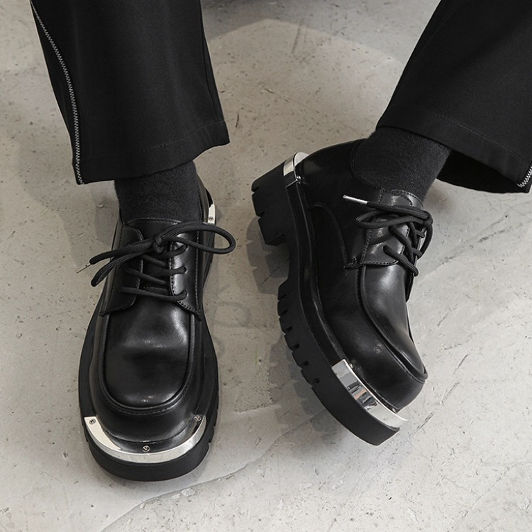 Korea 20f3d Men 2023 Leather Platform Oxfords Slip On Thick Tottom Male Derby Casual Loafers Mens Square Toe Formal Dress Shoes s