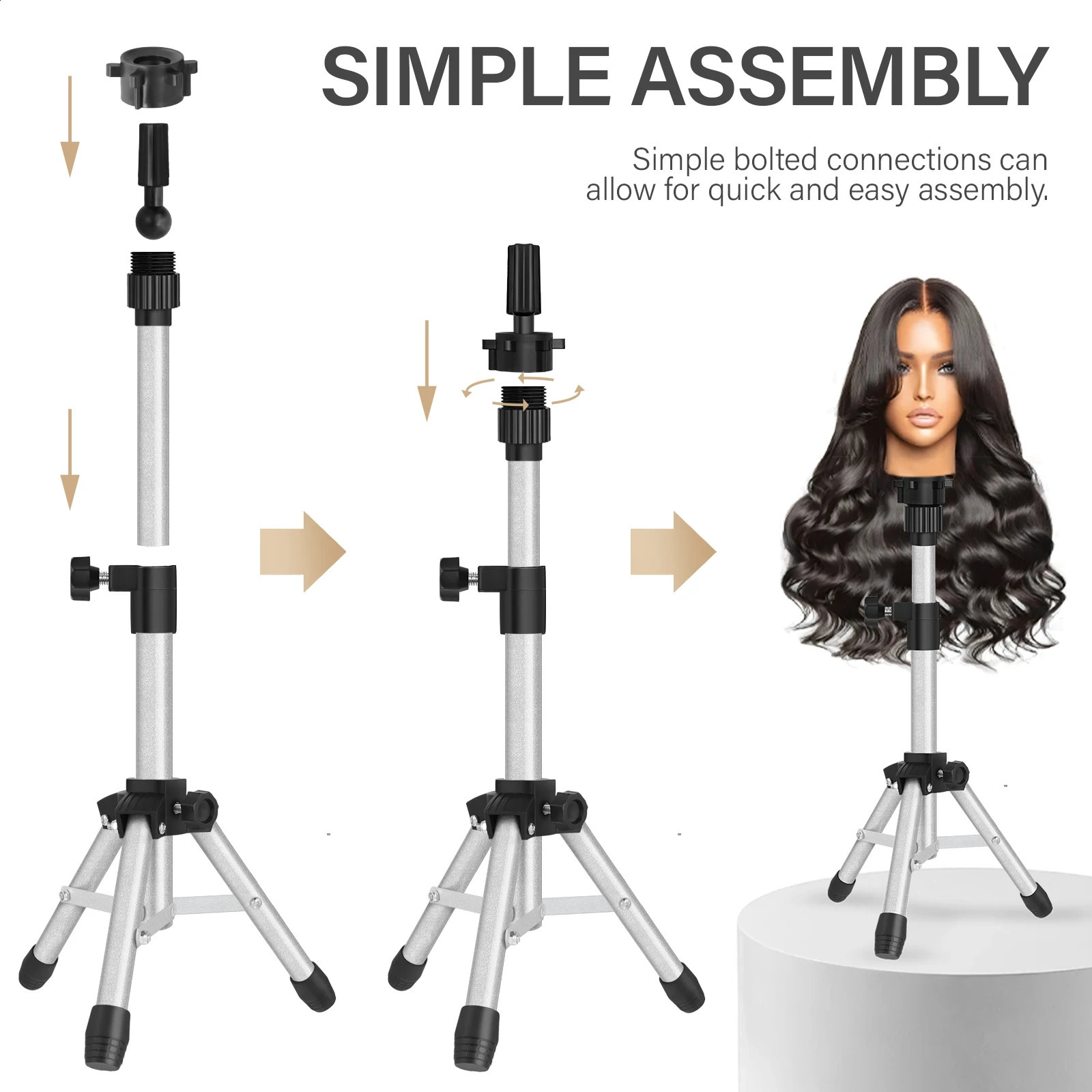 Mini 64cm Wig Stand Tripod With Non-Slip Base Adjustable Mannequin Head Stand Manikin Head Tripod For Hair Extensions Training 241120