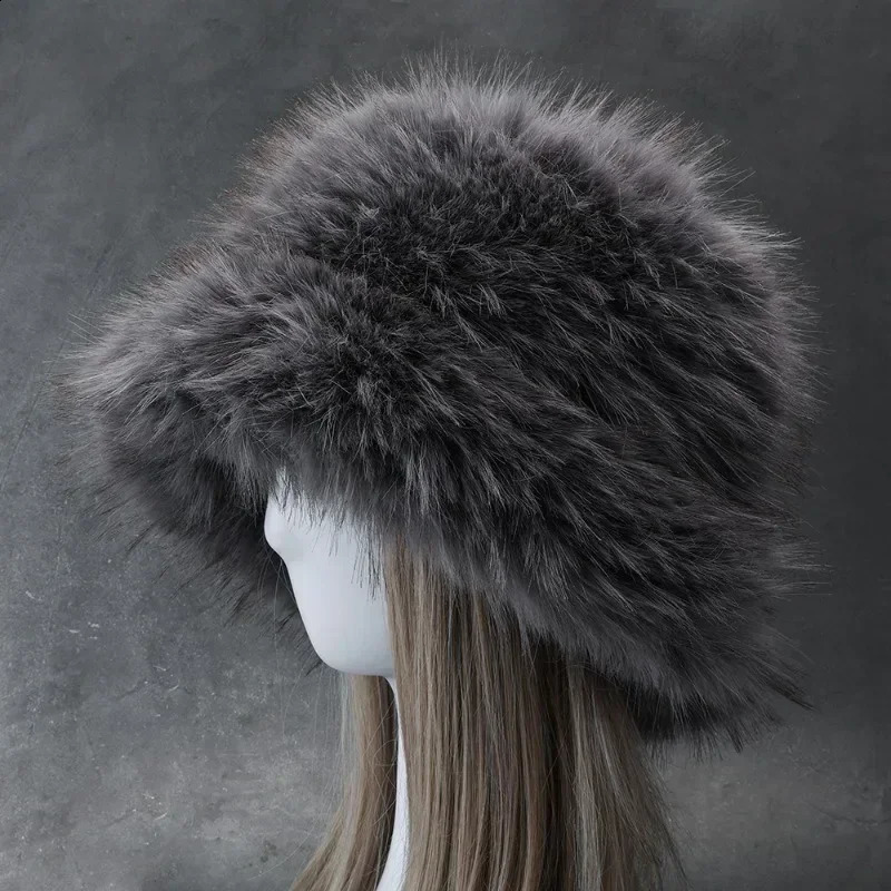 Long Faux Fur Big Winter White Furry Bucket Hat for Women Men Soft Fluffy Warm Fuzzy Panama LadiesFaux Fur Fisherman Hats 241120